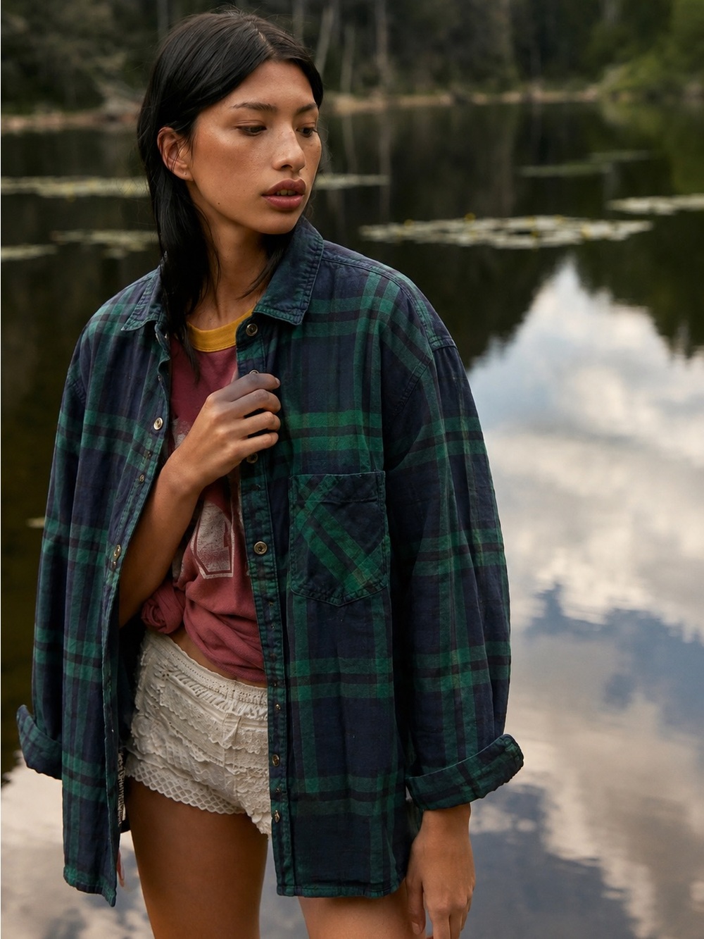 123. Old Navy Green & Navy Plaid Shirt Jacket